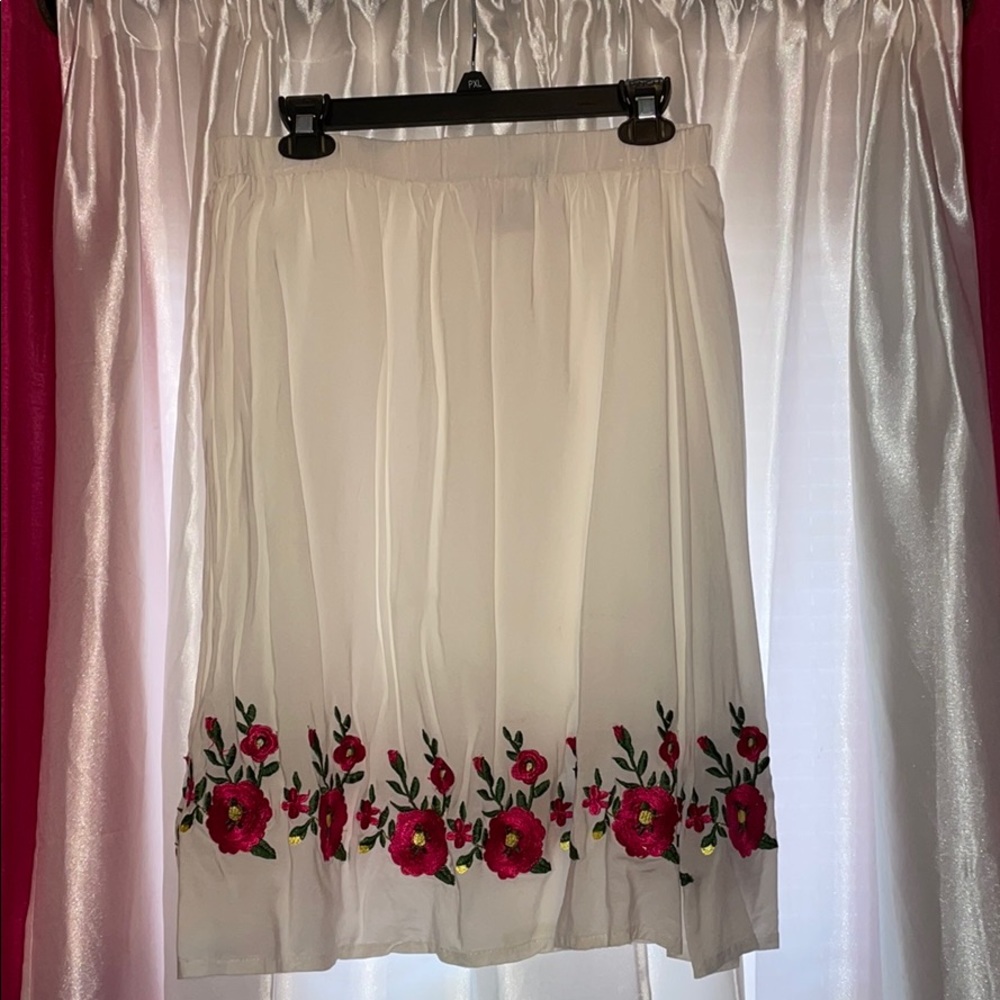 White Skirt with Hot Pink Flowers